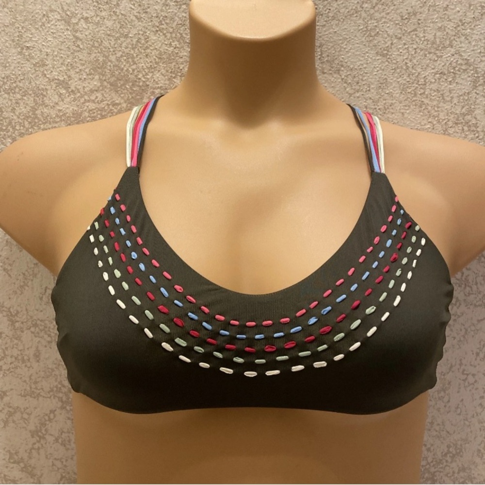 BECCA Olive Bikini Top with Multicolor Ribbons
